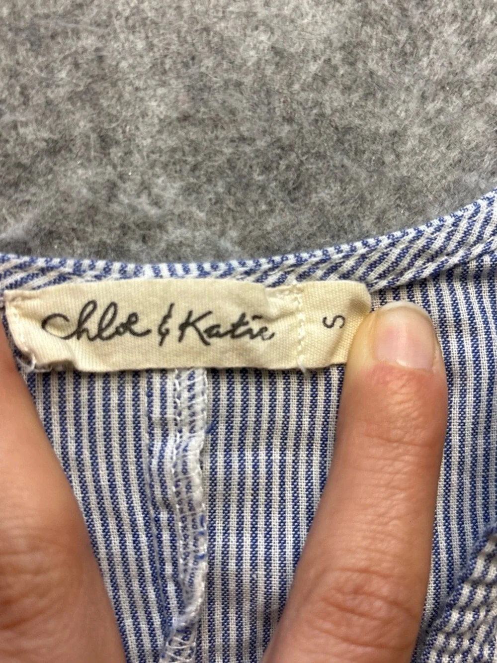 Chloe & Katie Blue and White Striped Top with Embroidered Detailing